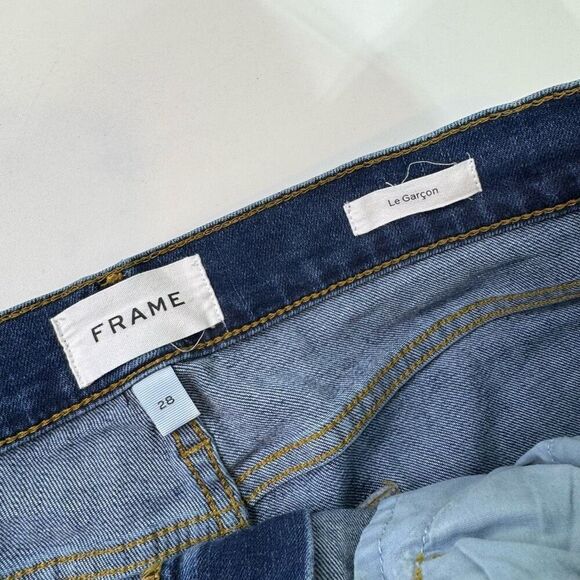 FRAME Jeans Womens 28 Le Garcon Straight Mid Rise Medium Wash Denim Distressed - Picture 7 of 8
